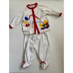 Vintage Patsy Aiken 2 Piece Baby Outfit Colorful Appliqué Duck Balloons 3-6 Mo
